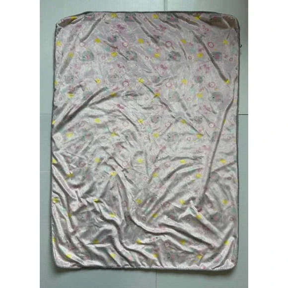 Chick Pea Pink Gray Elephant Butterfly Flowers Sherpa Kids Baby Lovey Blanket - Picture 3 of 11